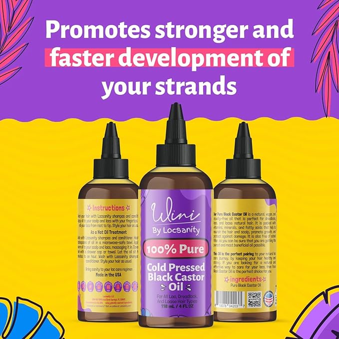 Locsanity Wini Pure 100% Cold Pressed Jamaican Black Castor Oil For Hair and Skin, 4 Fl Oz-Velvo Beauty