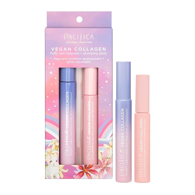 Pacifica Beauty Vegan Collagen Lash and Lip Kit Set, Makeup, Fluffy Lash Mascara, Long Lasting, Black Volumizing Mascara, Lip Gloss, Lip Serum, Lip Plumping, 0.24 fl oz and 0.19 fl oz (Set of 2)-Velvo Beauty