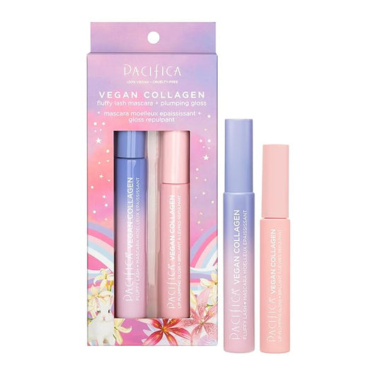 Pacifica Beauty Vegan Collagen Lash and Lip Kit Set, Makeup, Fluffy Lash Mascara, Long Lasting, Black Volumizing Mascara, Lip Gloss, Lip Serum, Lip Plumping, 0.24 fl oz and 0.19 fl oz (Set of 2)-Velvo Beauty
