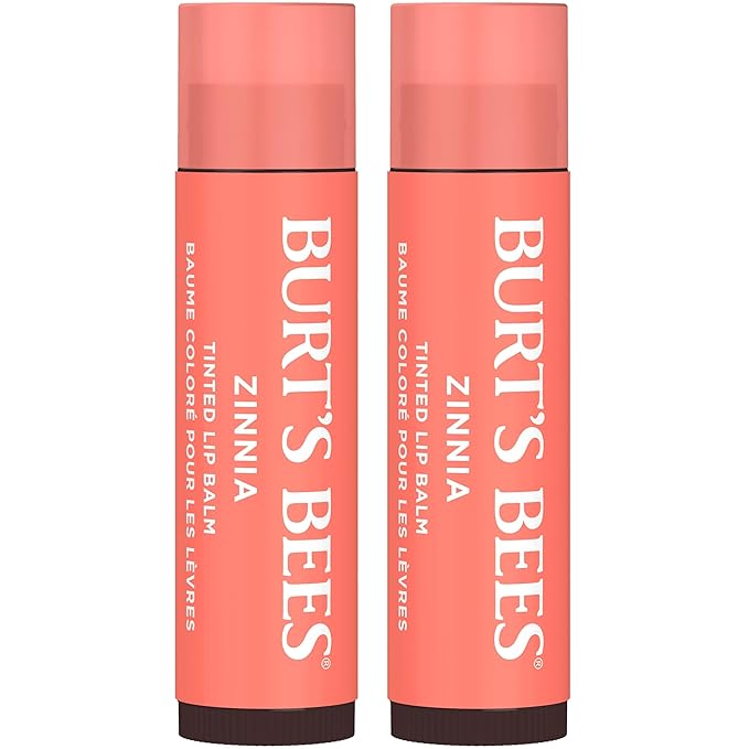 Burt's Bees Lip Tint Balm with Long Lasting 2 in 1 Duo Tinted Balm Formula, Color Infused with Deeply Hydrating Shea Butter for a Natural Looking Buildable Finish, Raspberry Zinnia (2-Pack)-Velvo Beauty