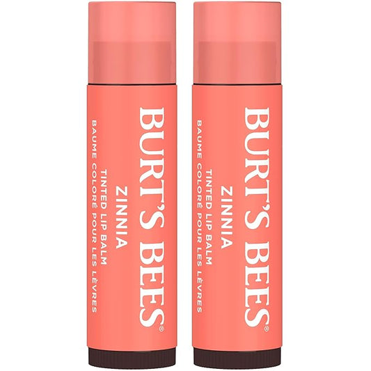 Burt's Bees Lip Tint Balm with Long Lasting 2 in 1 Duo Tinted Balm Formula, Color Infused with Deeply Hydrating Shea Butter for a Natural Looking Buildable Finish, Raspberry Zinnia (2-Pack)-Velvo Beauty