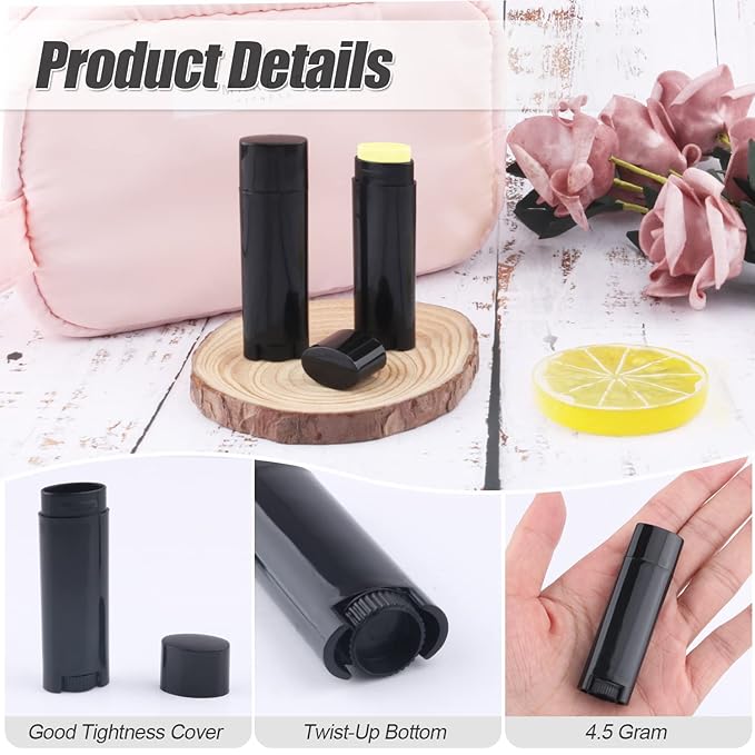 40 PCS 4.5g Oval Lip Balm Tubes Plastic Twist-up Filling Stick Refillable Lipstick Tube Containers for Chapstick Homemade Lip Balm DIY Deodorants Crayon (Black)-Velvo Beauty