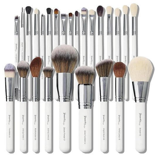 Professional Makeup Artist Brushes Set 26Pcs Real Natural Goat Hair Labeled White Makeup Brush Set with Foundation Powder blush concealer blending eyeshadow contour make up brushes set-Velvo Beauty