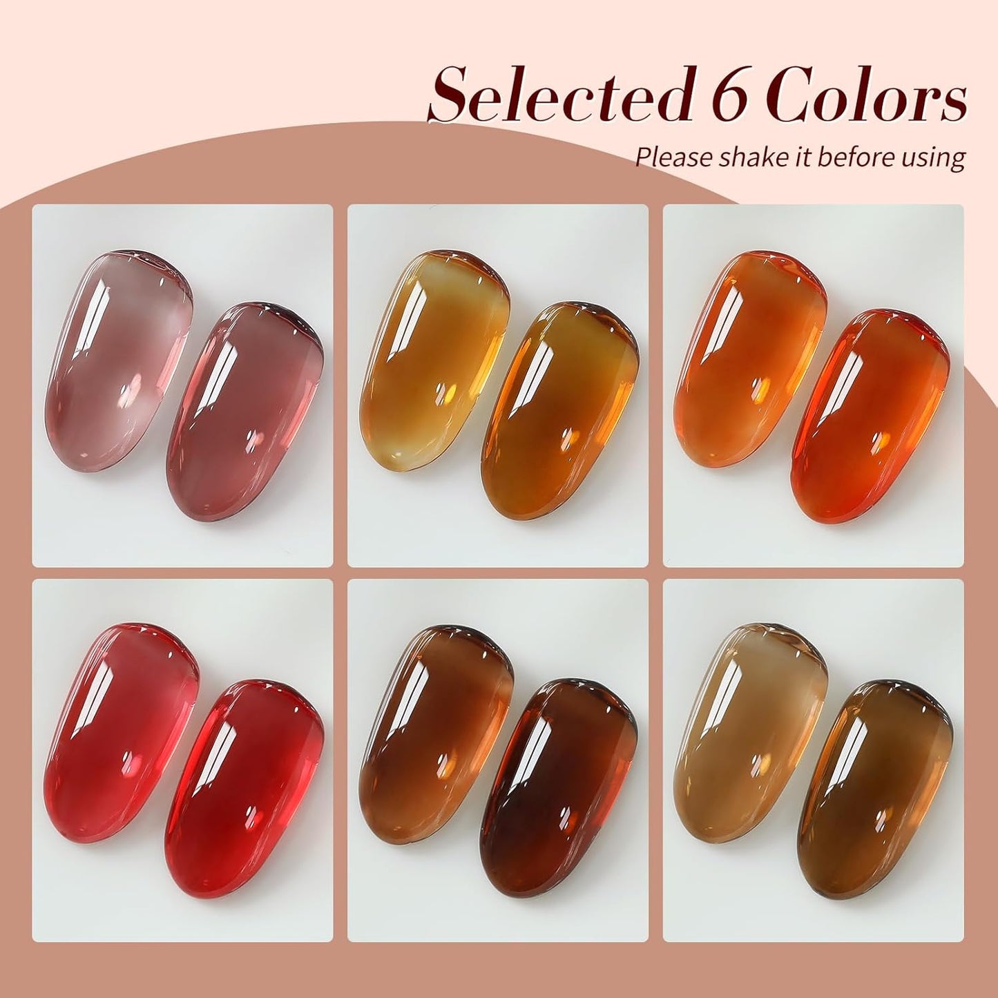 Born Pretty Fall Winter Jelly Gel Nail Polish Amber Crystal Transparent Brown Orange Red Gel Polish Nail Art Manicure DIY at Home and Salon 6PCS 7ML-Velvo Beauty