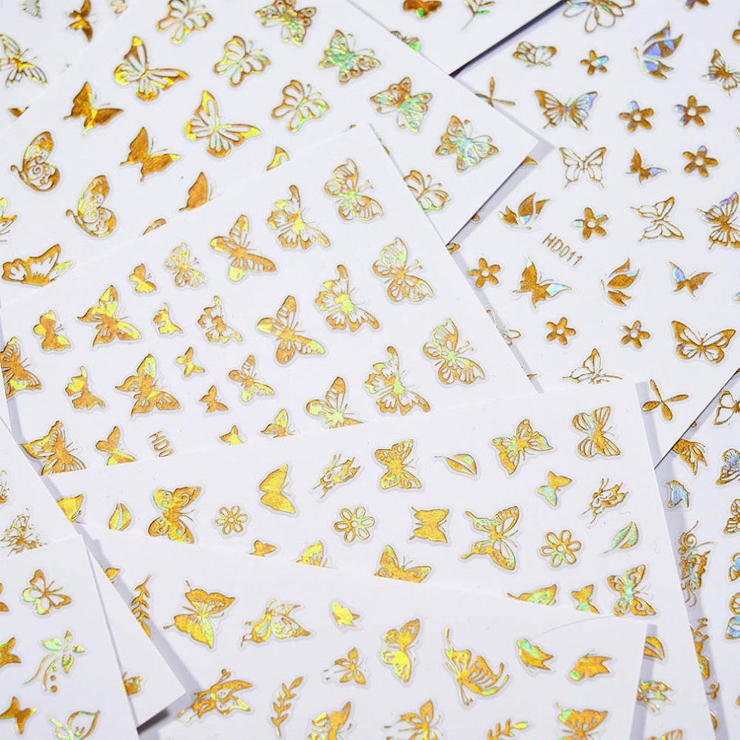 16 Sheets Butterfly Nail Art Stickers Decals 3D Self-Adhesive Gold Metallic Butterfly Nail Stickers Holographic Butterflies Design Nail Art Supplies for Women Acrylic Nail Art Decoration Accessories-Velvo Beauty