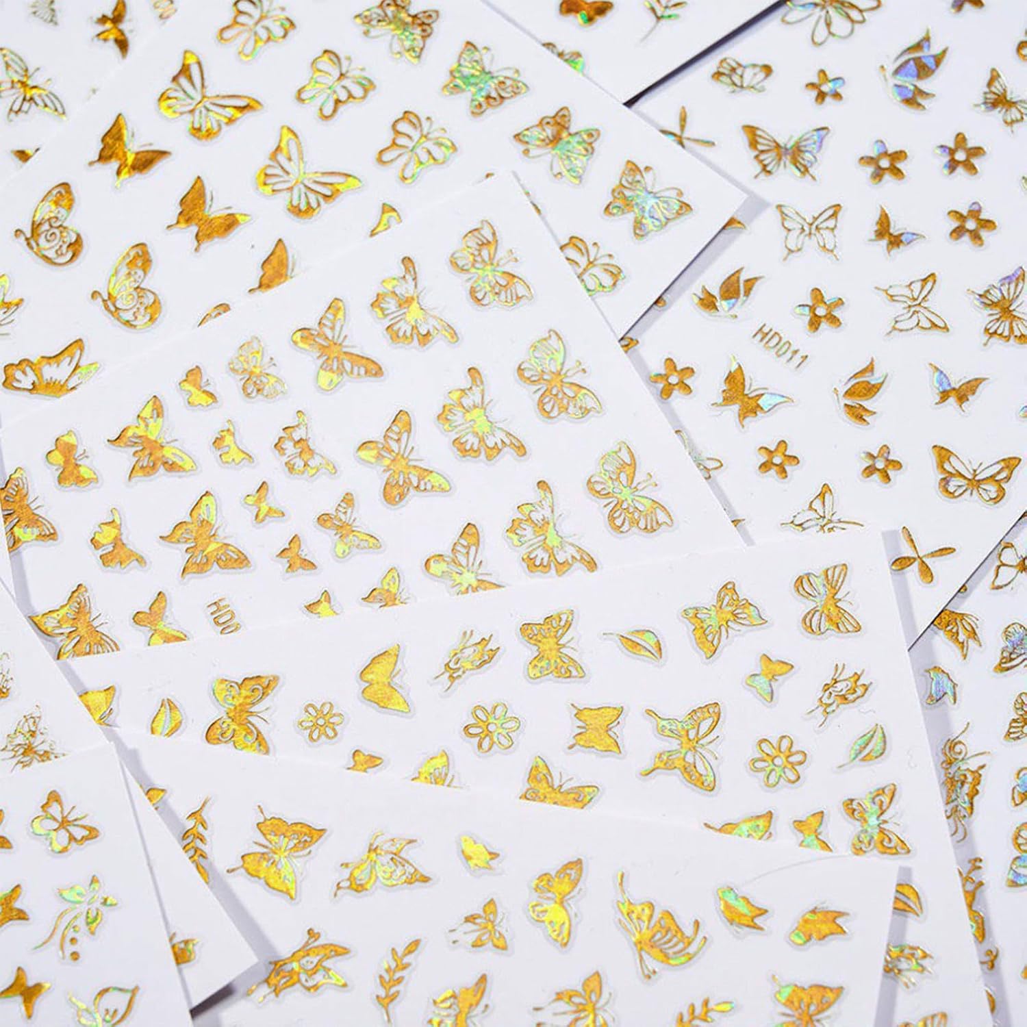16 Sheets Butterfly Nail Art Stickers Decals 3D Self-Adhesive Gold Metallic Butterfly Nail Stickers Holographic Butterflies Design Nail Art Supplies for Women Acrylic Nail Art Decoration Accessories-Velvo Beauty