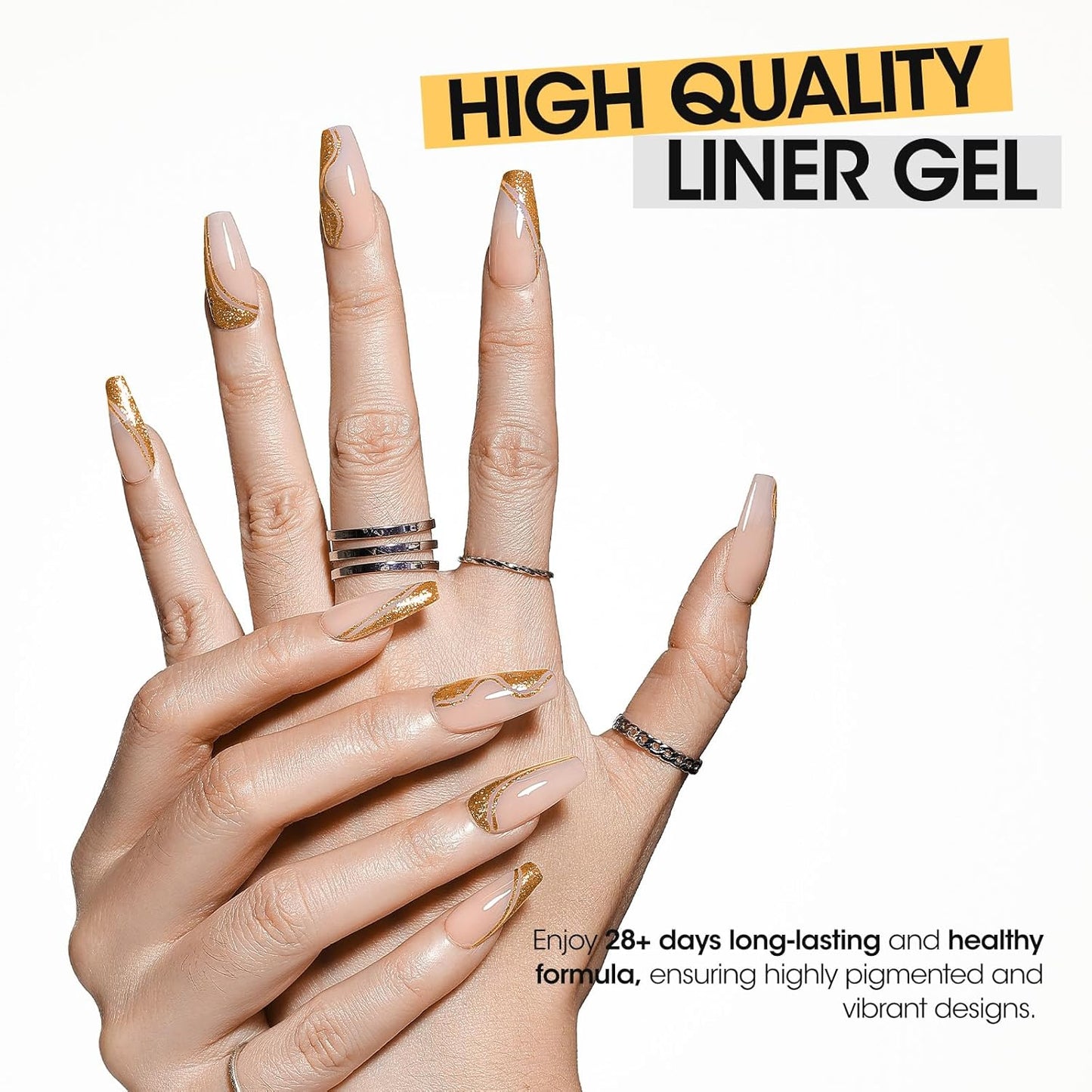 GELLEN Gold Silver Liner Gel Nail Polish, 2Pcs 10ml Soak off Uv Lamp Glitter Nail Art Polish Set with Built Thin Brush, Gel Art Paint for Sparkly Shiny Swirl Nails, Christmas Diy Gift for Women Girls-Velvo Beauty