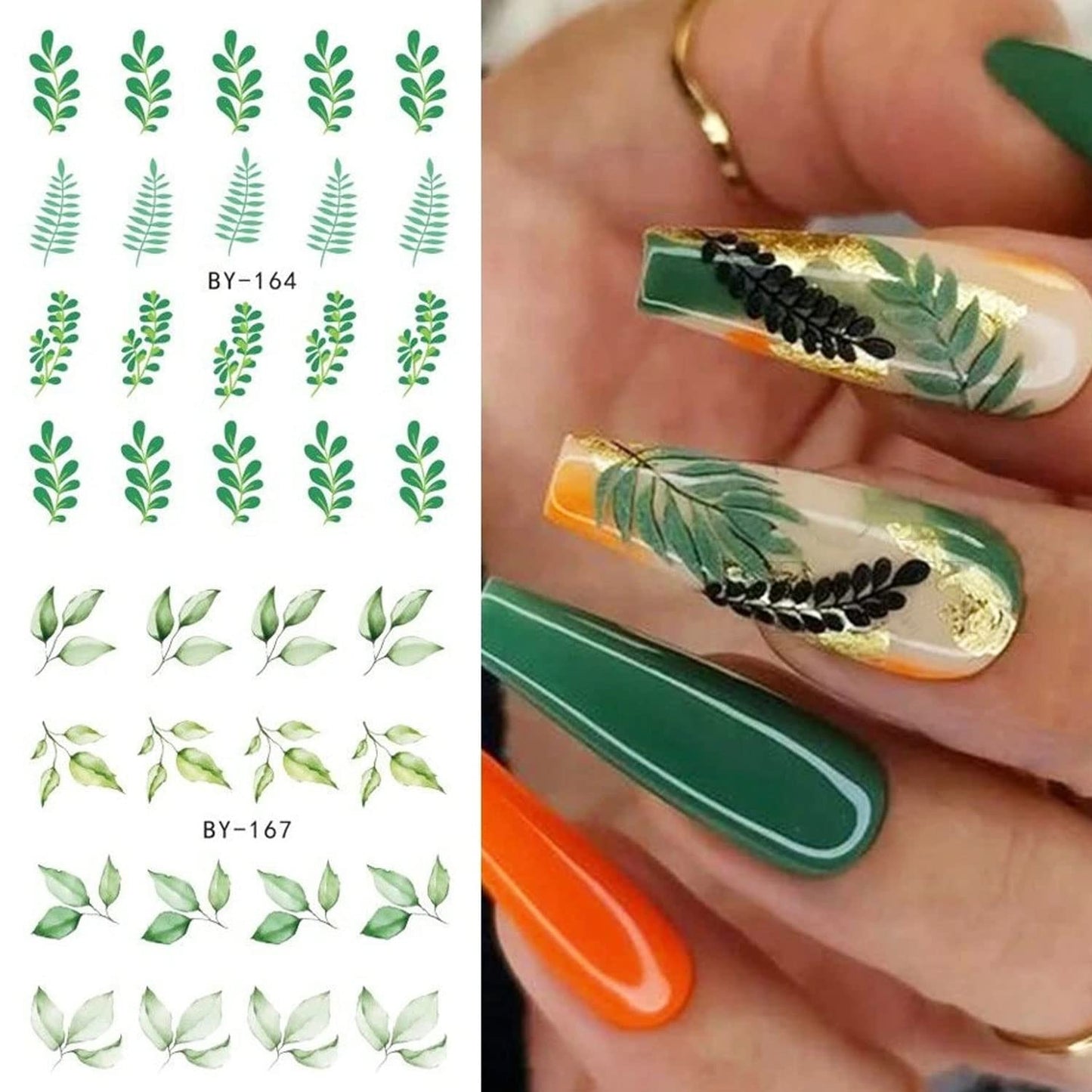 Summer Nail Art Sticker Water Transfer Decal Green Blue Floral Flower Design for Acrylic Nails - Manicure Supplies 12 Sheets (Green)-Velvo Beauty
