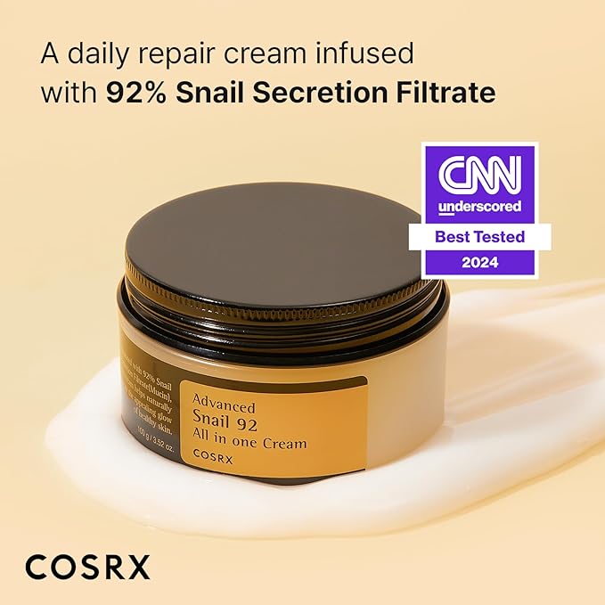 COSRX Snail Mucin 92% Repair Cream, Daily Face Gel Moisturizer for Dry Skin, Acne-prone, Sensitive Skin, Not Tested on Animals, No Parabens, Korean Skincare (3.52 Fl Oz (Pack of 1))-Velvo Beauty
