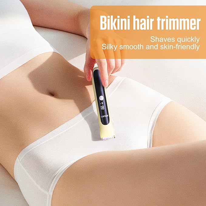 2 in 1 Bikini Trimmer for Women Dual Head Electric Shaver with LED Display,IPX7 Waterproof Wet & Dry, Painless Shaver for Underarm Leg Arm Body Face Private Area Khaki-Velvo Beauty