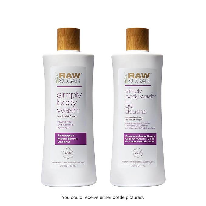 RAW SUGAR Simply Body Wash - Pineapple + Maqui Berry + Coconut, Moisturizing & Brightening Bath & Shower Gel, Sulfate-Free, Paraben-Free & Vegan (Pack of 3)-Velvo Beauty