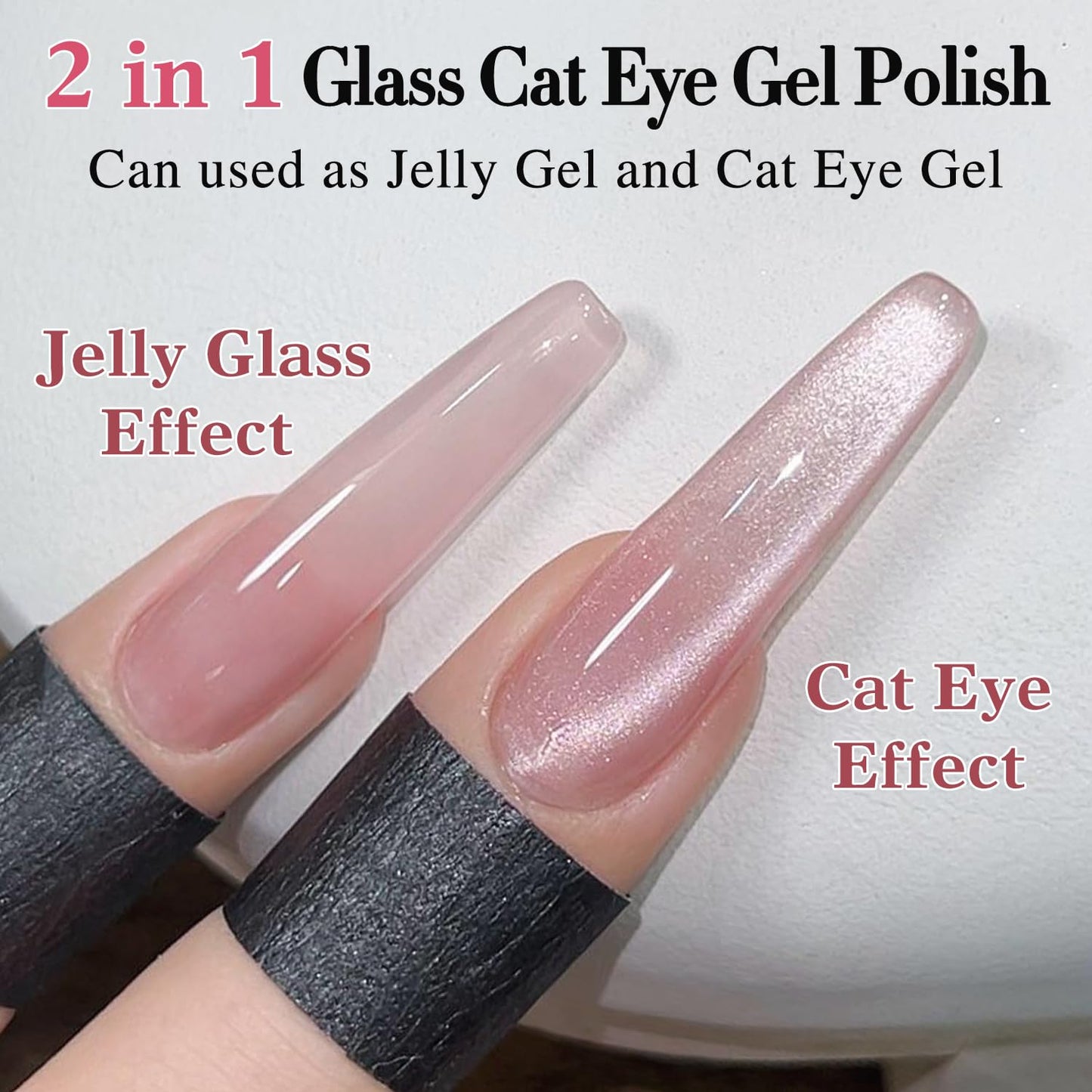 Double Rhythm Jelly Glass Cat Eye Gel Polish with Magnet 15ML Holographic Glitter Shimmer Translucent Sheer Color Magnetic Nail Polish Salon DIY at Home (Jelly Pink Nude-MC1104)-Velvo Beauty