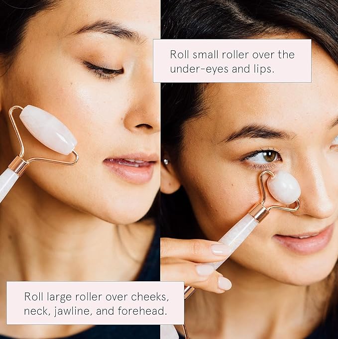 Rose Quartz Face Roller - Face Roller Skin Care - Facial Roller - Stone Roller For Face - Face Massager Roller For Lymphatic Drainage, Puffiness - Quartz Roller For Face by grace and stella-Velvo Beauty