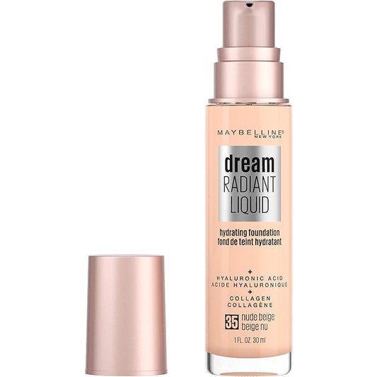 Maybelline Dream Radiant Liquid Medium Coverage Hydrating Makeup, Lightweight Liquid Foundation, Nude Beige, 1 Count-Velvo Beauty
