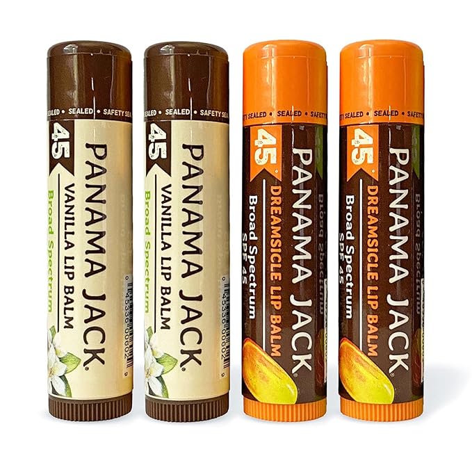 Panama Jack Sunscreen Lip Balm - SPF 45, Flavor Pack, Broad Spectrum UVA-UVB Sunscreen Protection, Prevents & Soothes Dry, Chapped Lips (Dreamsicle/Vanilla)-Velvo Beauty