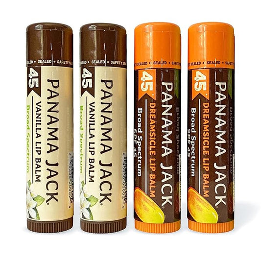 Panama Jack Sunscreen Lip Balm - SPF 45, Flavor Pack, Broad Spectrum UVA-UVB Sunscreen Protection, Prevents & Soothes Dry, Chapped Lips (Dreamsicle/Vanilla)-Velvo Beauty