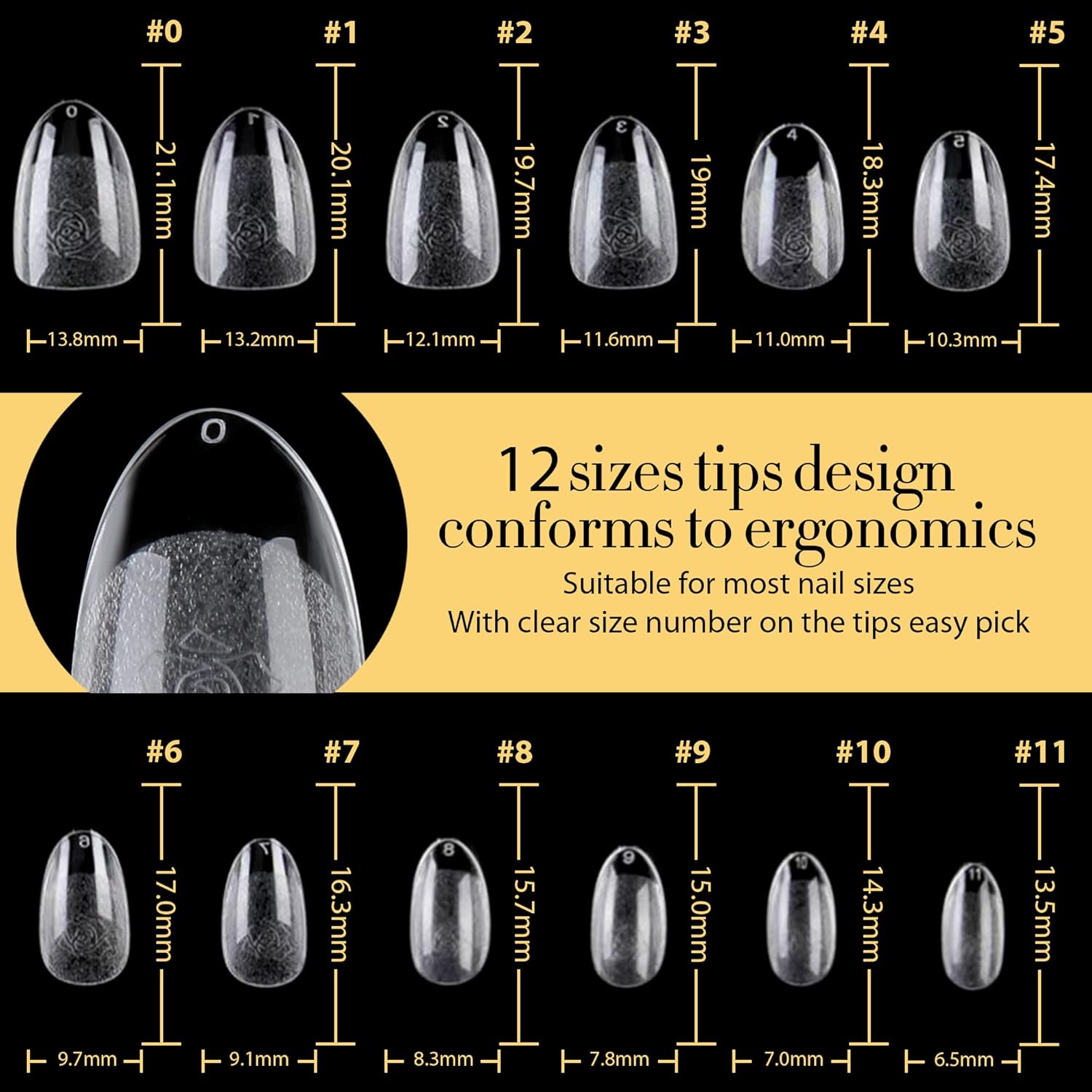 UNA GELLA 600Pcs Short Oval Almond Gel Nail Tips, Pre-file Round Almond Nail Tips 12 Sizes Soft Gel Clear Fake Nails Tips Full Cover for Nails Extension Home DIY Salon with Box-Velvo Beauty