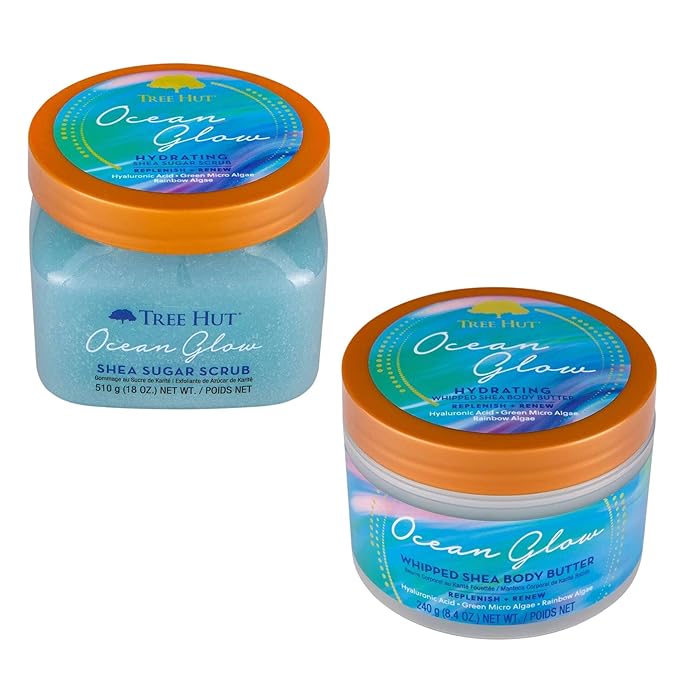 Ocean Glow Shea Sugar Scrub And Whipped Shea Body Butter Bundled With Beauty Patooty Self-Care Kit - Makeup Bag, Lip Balm, And Sleep Mask-Velvo Beauty