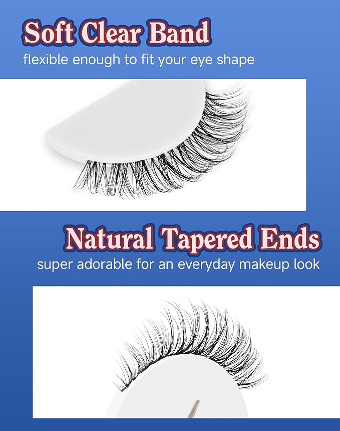 Short Lashes Natural Look Everyday Wispy Eyelashes Mink Flared Eyelashes Strip False Eye Lash Soft Clear Band 7 Pairs SF-05-Velvo Beauty