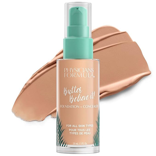 Physicians Formula Butter Believe It! Foundation + Concealer, Light-to-Medium | Dermatologist Tested, Clinicially Tested-Velvo Beauty