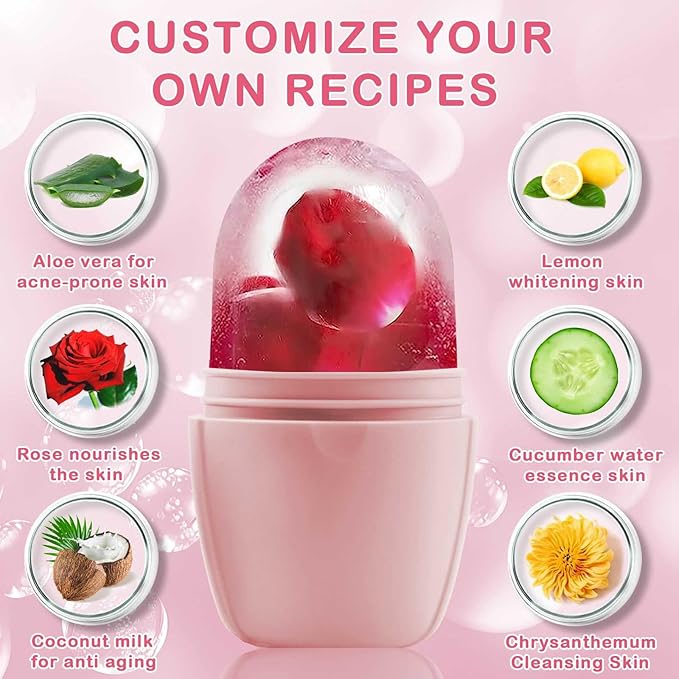 XHJRI Ice Face Roller Massager,Ice Cube Roller for Face, Eyes and Neck Naturally Conditioning and Skin Care,De-Puff Eye Bags,Reduce Migraine Pain,Reusable Massage Silicone Ice Mold (New Pink White)-Velvo Beauty