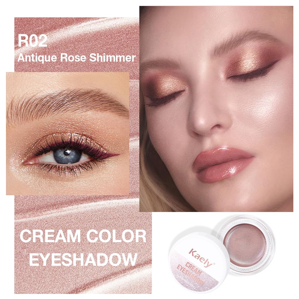 Cream Glitter Antique Rose Shimmer Metallic Eyeshadow Palette Makeup, Natural Single Mini Instant Holographic Eyeshadow For Women, Sombras Crema Para Ojos,Talc,Paraben&Cruelty Free,R02-Velvo Beauty
