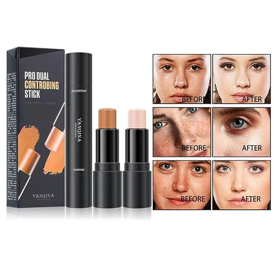 2023 Upgrade Contour Stick, 2 Colors Double-end Contour Highlighter Stick Contour Stick Face Highlighter Contour Makeup Contouring Sticks Cream Concealer (Ivory, Dark Brown)-Velvo Beauty