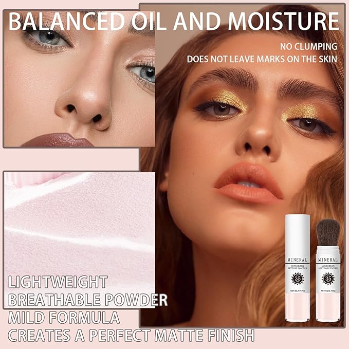 Mineral Sunscreen Setting Powder, SPF 35 Translucent Loose Powder, Mineral Brush Powder, Oil Control Natural Matte Finish, Lasting Lightweight Breathable for All Skin (#04 Pink Complexion)-Velvo Beauty