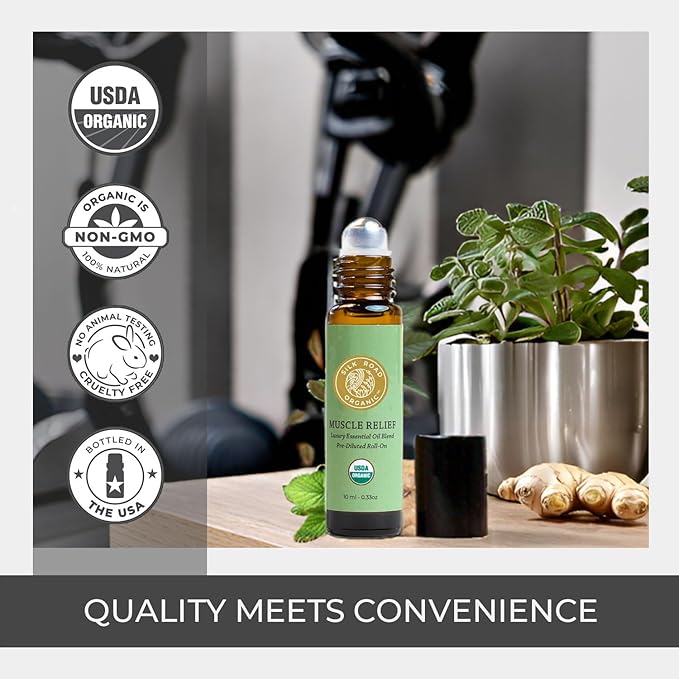 Silk Road Organic Muscle Relief Essential Oil Blend Roll On, 100% Pure USDA Certified Aromatherapy for Muscle Aches & Stiff Joints with Peppermint & Ginger - 10 ml Roller-Velvo Beauty