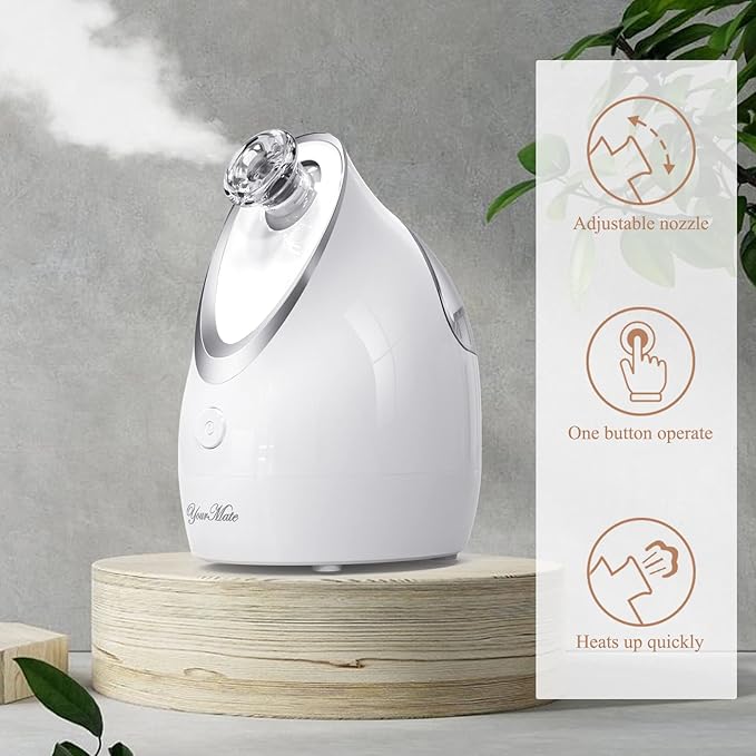 YourMate Facial Steamer Nano Ionic Face Steamer, Adjustable Nozzle with Aromatherapy Warm Mist for Sinuses Moisturizing Humidifier Unclogs Pores, Homeuse Vaporizador Facial (White)-Velvo Beauty