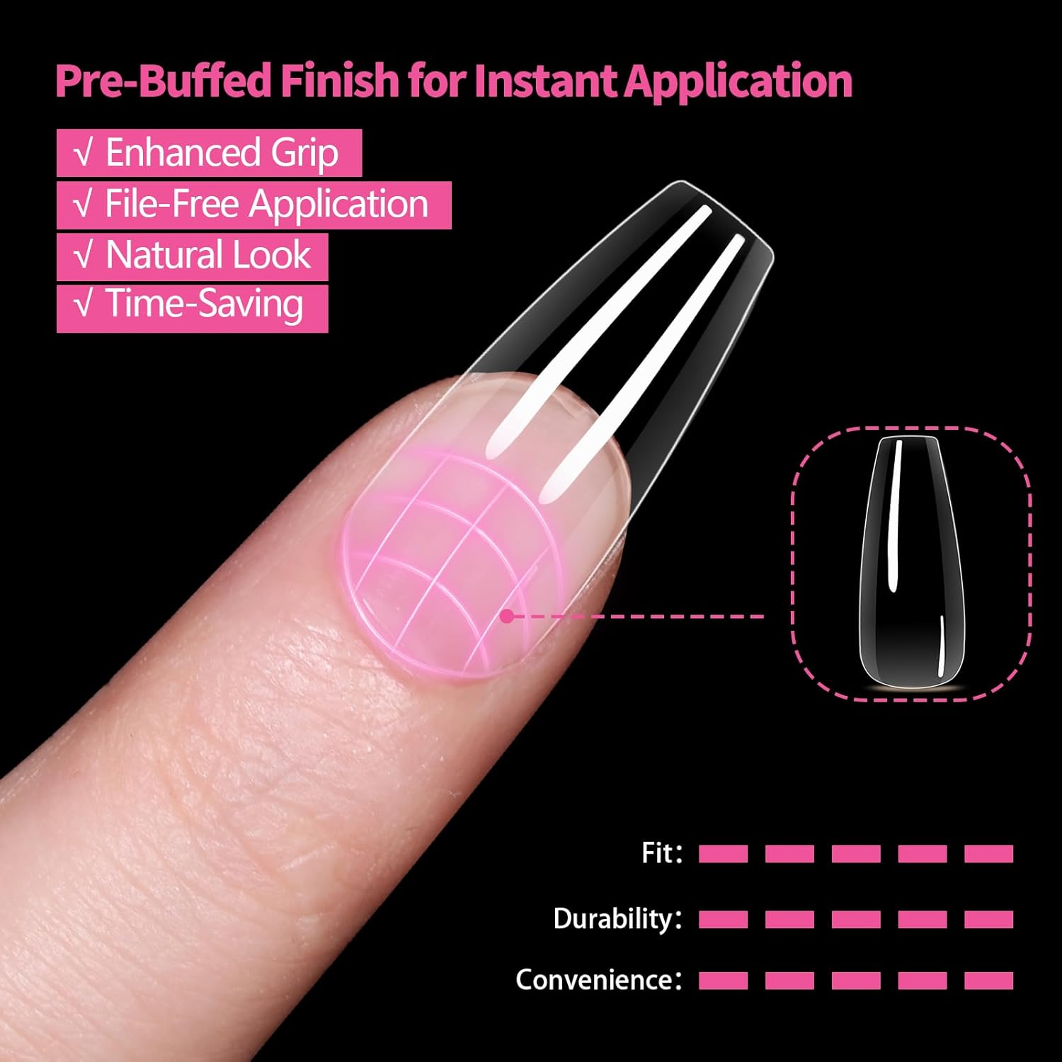 Medium Square Nail Tips 500PCS, Clear Acrylic Full Cover Gel Press on Nail Tips for DIY, 10 Sizes Pre-Shaped False Nails with Glossy Finish, Professional Manicure Kit & Easy Application-Velvo Beauty