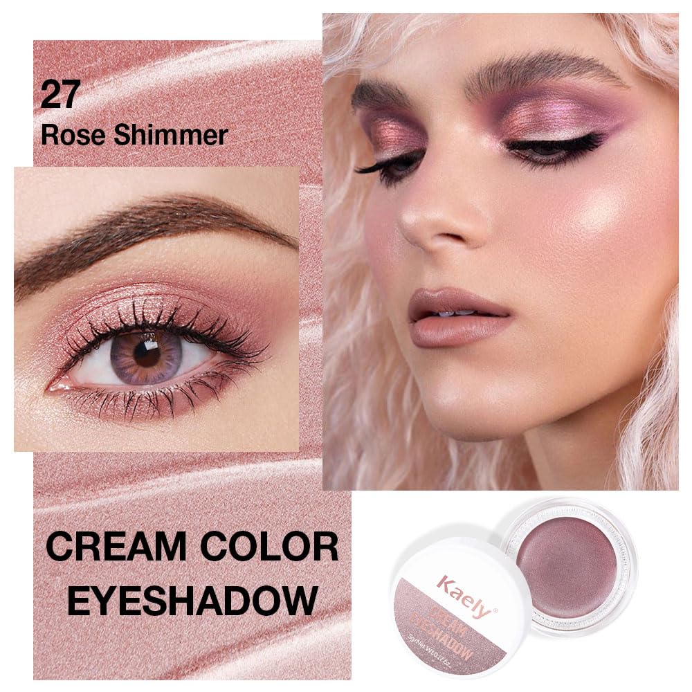 Kaely Single Cream Eyeshadow Pot, Rose Shimmer Eye Shadow for Older Women High Pigmented Waterproof, Natural Eyeshadow Palette Makeup Brightener, sombras en crema para ojos, Blendable, 27-Velvo Beauty