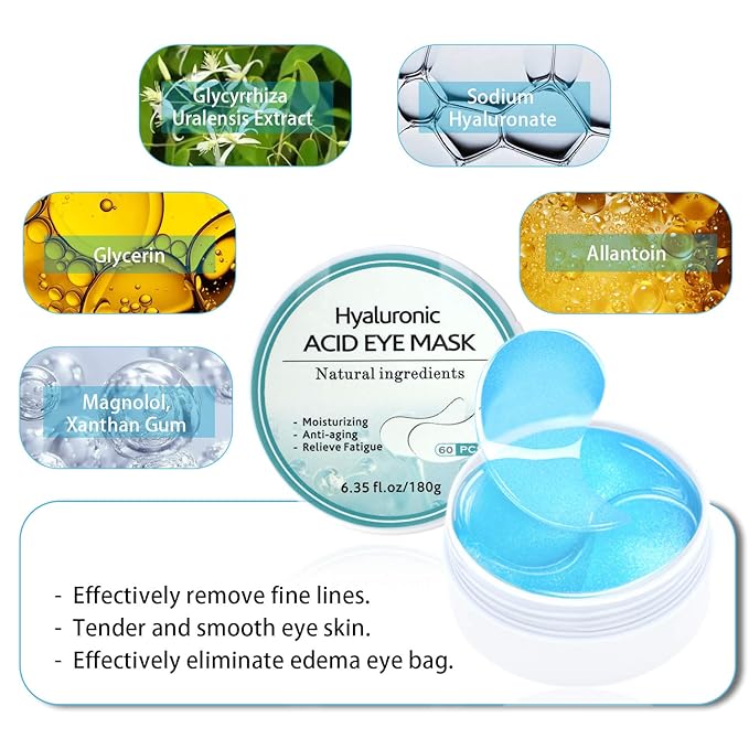 Under Eye Patches for Puffy Eyes: 60PCS Collagen Eye Gels Pads - Blue Hyaluronic Acid Under Eye Mask - Reduce Dark Circles & Bags - Skin Eye Care Products-Velvo Beauty