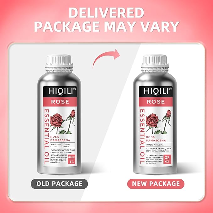 HIQILI 32 Fl Oz Rose Essential Oil, Huge Value Size Undiluted Rose Oil for Face, Skin, Diffuser, Hair-Velvo Beauty