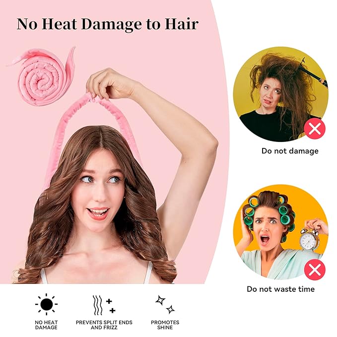 Heatless Curling Rod Headband, Upgraded 60" Extra Long Heatless Curls Headband Soft Hair Curlers to Sleep In Hair Rollers No Heat Curls (Deep Pink)-Velvo Beauty