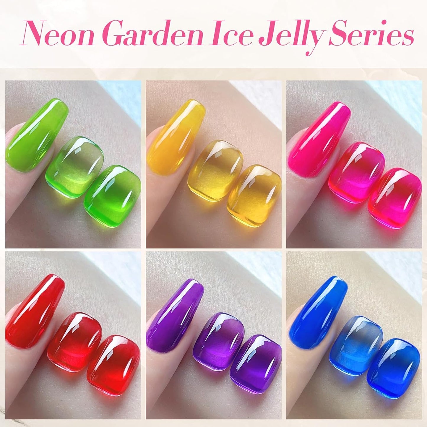 BORN PRETTY Jelly Gel Nail Polish Halloween Neon Gel Polish,Hot Pink Red Purple Blue Green Yellow 6Colors Translucent Effect,Soak Off U v LED Light Cure Nail Art Kit for Salon Manicure and DIY at Home-Velvo Beauty