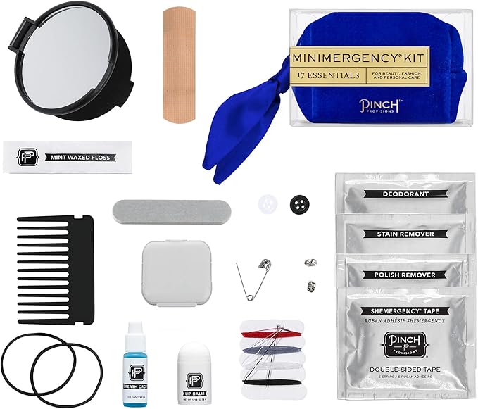 Pinch Provisions Velvet Minimergency Kit, for Her, Includes 17 Must-Have Emergency Essential Items, Compact, Multi-Functional Pouch, Gift for Parties and Birthdays-Velvo Beauty