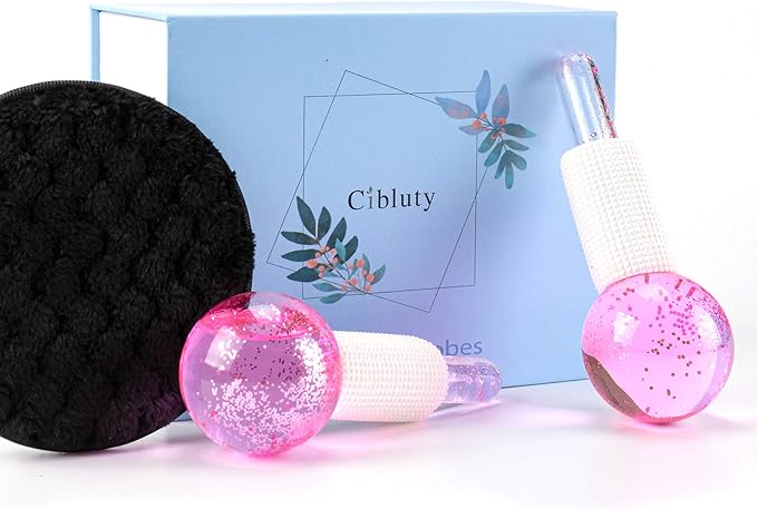 Facial Ice beauty ball- 2PC Globes Pink Facial Roller for Cold or Hot Skin Massagers Globe Durable Quartz Glass for Face and Eye Rollers Reduce Puffiness-Velvo Beauty