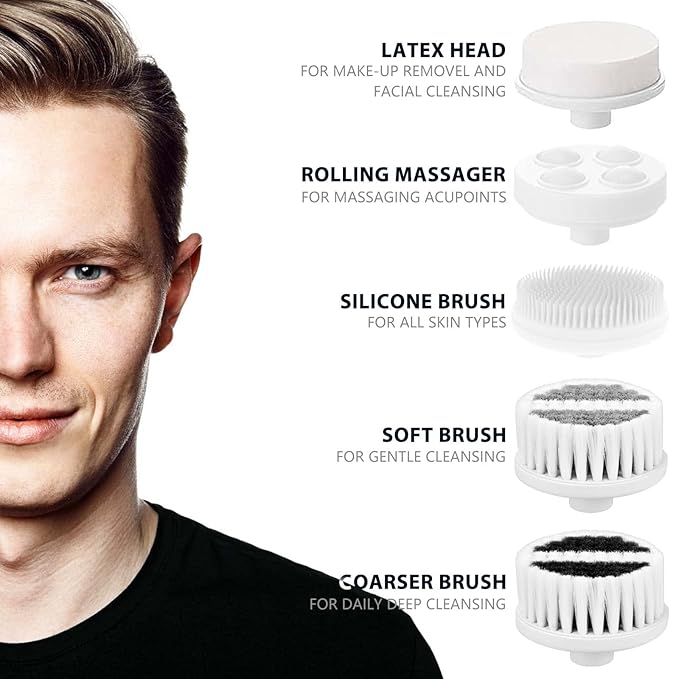 Waterproof Facial Cleansing Spin Brush Set with 5 Exfoliating Brush Heads - Electric Face Scrubber Cleanser Brush by CLSEVXY - Face Brush for Gentle Exfoliation and Deep Scrubbing-Velvo Beauty