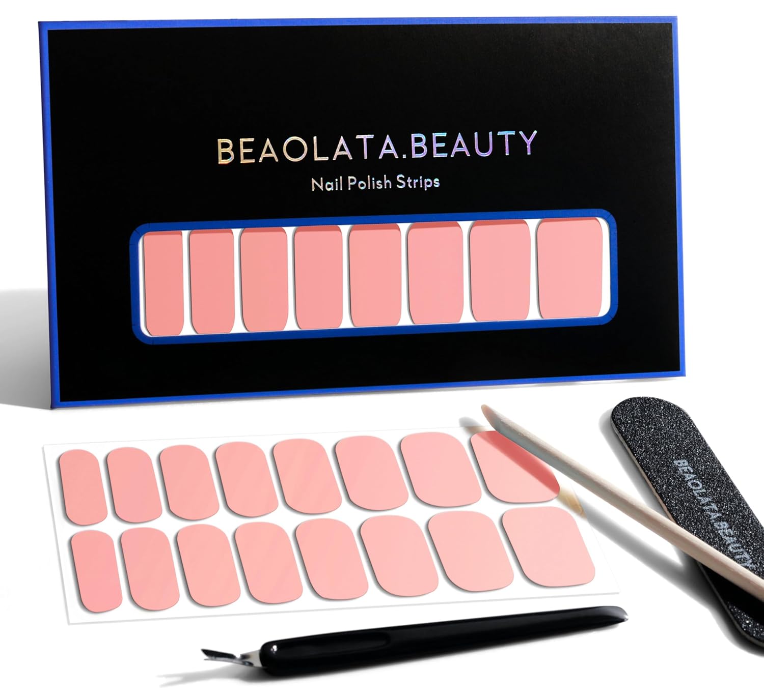 Nail Polish Strips, 32PCS Salon Quality Wraps, Long Lasting Gel Nail Stickers for Women Easy Apply& Remove (Rose Pink)-Velvo Beauty