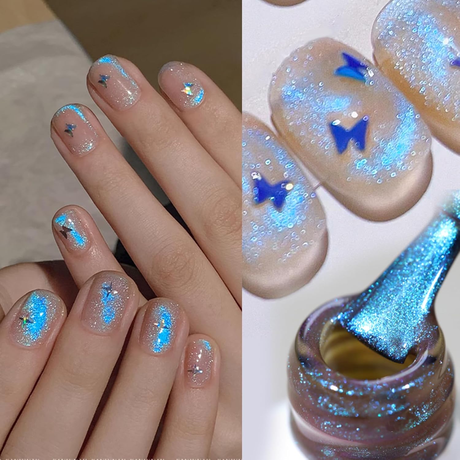 Born Pretty Cat Magnetic Eye Gel Nail Polish, Blue Auroras Cat Magnetic Gel, Mermaid Shiny Effect Pink Soak Off Nail Art Salon Manicure Home Gift 15ml-Velvo Beauty