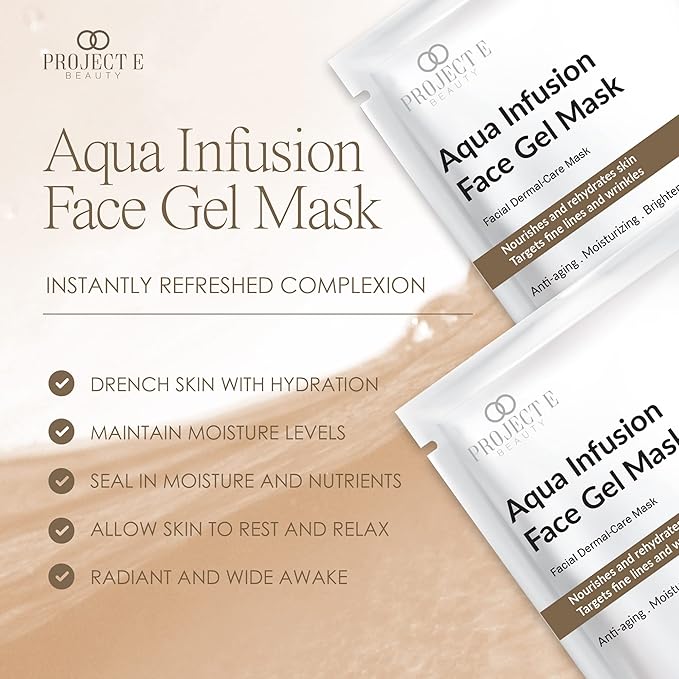 Project E Beauty Aqua Infusion Face Gel Mask Moisturizing, Hydrating & Anti-Aging | Removes Fine Lines | Brightening Collagen Face Mask | Skincare Routine | Hydrogel Sheet Masks | 5 Pack-Velvo Beauty