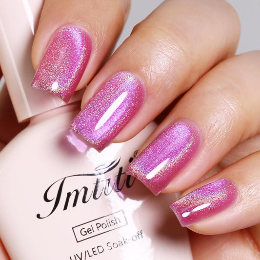 Imtiti Cat Eye Gel Nail Polish, Pink Rainbow Holographic Magnetic Gel Polish With Magnet Glittery Iridescent Galaxy Nail Gel Polish Spring Summer Gel Polish Kit Soak Off UV Led 10ML-Velvo Beauty