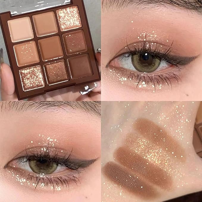 Erinde 9 Colors Eyeshadow Palette, Matte Shimmer Glitter Eye Shadow Palette Makeup, Highly Pigmented Long Lasting Waterproof, Natural Neutral Nude Eyeshadow Makeup Pallet, Chocolate Brown-Velvo Beauty