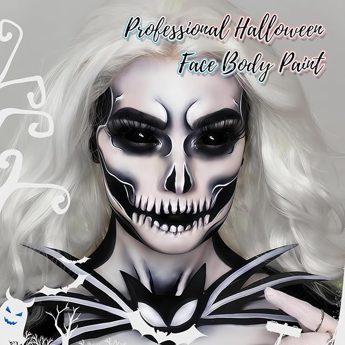 Black Water Based Face Body Paint, 2.37 OZ Large Tube Full Coverage Washable Face Paint Cream for Adult Carnival Cosplay Halloween SFX Skull Joker Zombie Vampire Skeleton Goth Makeup-Velvo Beauty