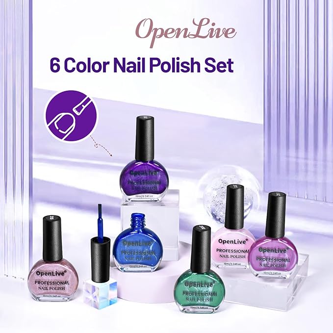 10ml 6 Colors Nail Polish Set Dark Green Pink Glitter Deep Blue Series Nail Polish Gifts for Women-Velvo Beauty