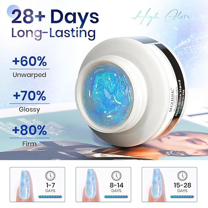 MIZHSE 2PCS Solid Builder Gel for Nails Kit: 30g/1oz Clear & Aurora Hard Gel for Nail with Nail Forms 3D Mold Soak off U V Builder Extension Gels for Women-Velvo Beauty