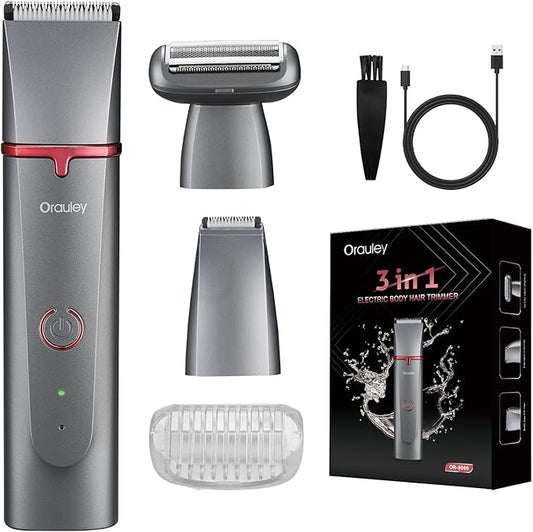Electric Razors for Women, 3-in-1 Electric Lady Clipper Pubic Hair Trimmer-Painless Hair Removal Groomer Kit Rechargable Bikini Trimmer for Women with 3 Trimmer Heads, IPX7 Waterproof-Velvo Beauty