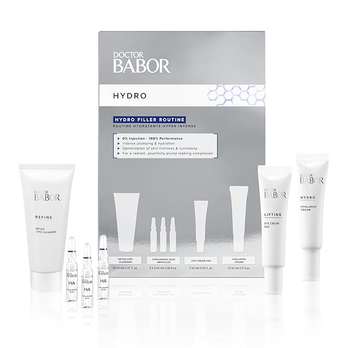 DOCTOR BABOR Hydro Filler Routine, Hyaluronic Acid Power Serum Ampoules, Lifting & Plumping Eye Cream, Target Wrinkles & Firmness, Radiant Results Skincare Set-Velvo Beauty