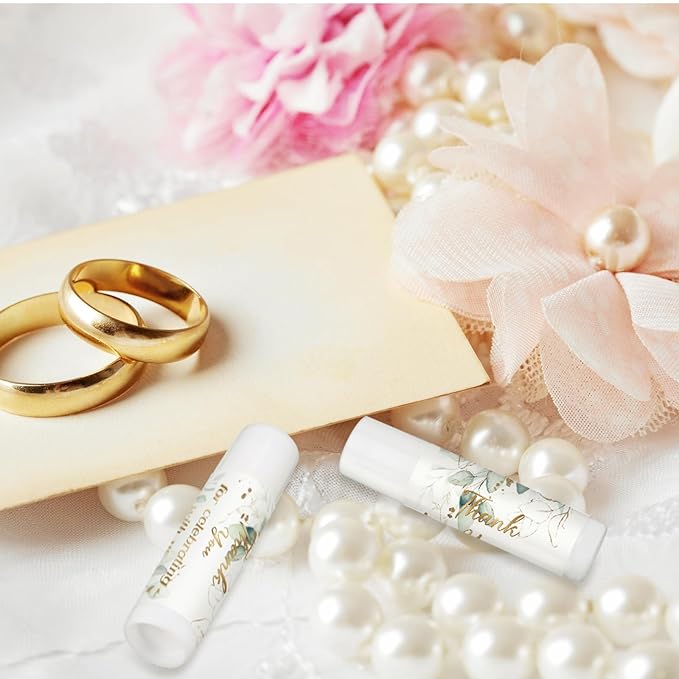 Dunzy 50 Pcs Thank You Gift Lip Balm Bulk Baby Shower Party Favors Bridal Shower Favor Lip Care with Assorted Fruit Flavors Thank You Lipstick for Guest Basket Gift Stuffer (Eucalyptus)-Velvo Beauty